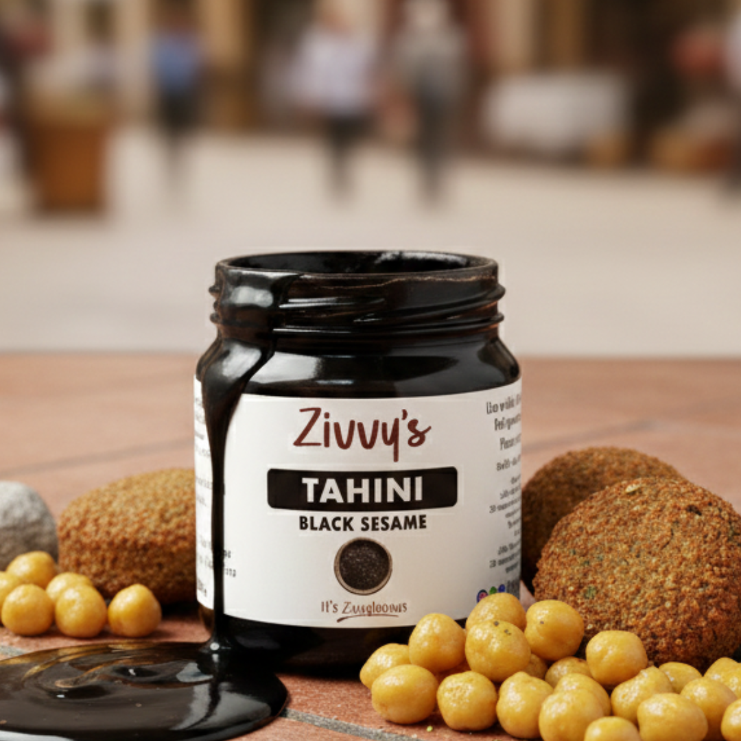 ทาฮินี - งาดำ - รสชาติเข้มข้นและหอมกลิ่นถั่ว บดด้วยหิน บริสุทธิ์และมีกลิ่นดิน | Zivvy's