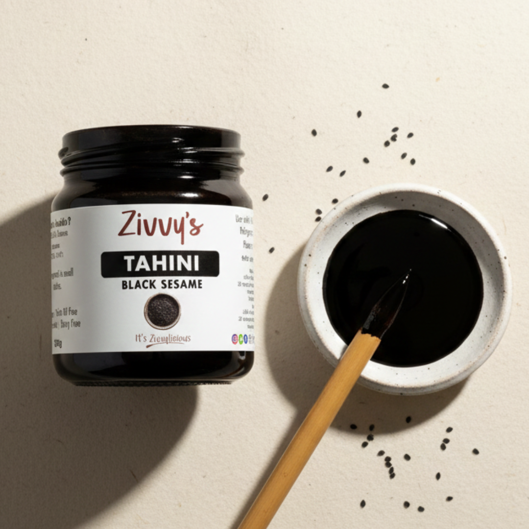 ทาฮินี - งาดำ - รสชาติเข้มข้นและหอมกลิ่นถั่ว บดด้วยหิน บริสุทธิ์และมีกลิ่นดิน | Zivvy's