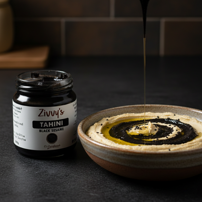 ทาฮินี - งาดำ - รสชาติเข้มข้นและหอมกลิ่นถั่ว บดด้วยหิน บริสุทธิ์และมีกลิ่นดิน | Zivvy's