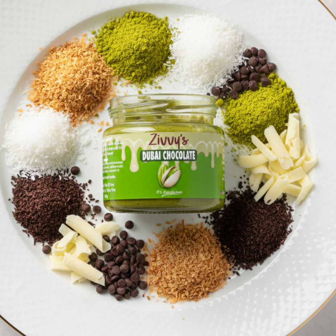 Pistachio Dubai Chocolate with White and Dark Chocolate and Roasted Shredded Coconut as Kunafa | Zivvy's