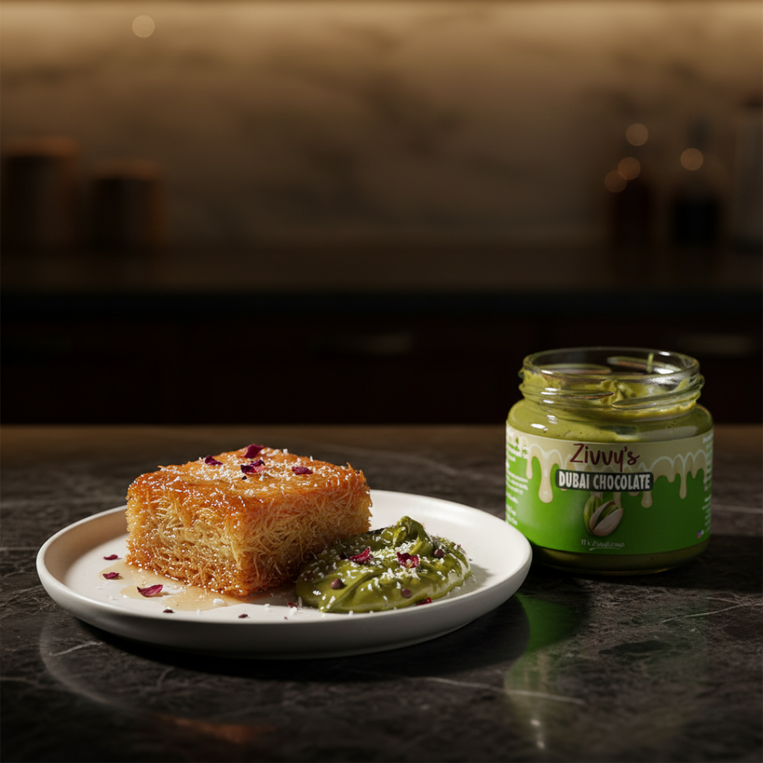 Pistachio Dubai Chocolate with White and Dark Chocolate and Roasted Shredded Coconut as Kunafa | Zivvy's