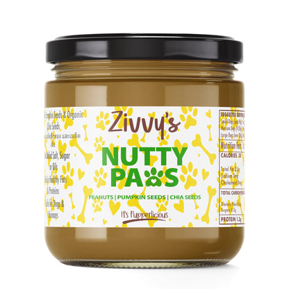 เนยถั่วลิสง Nutty Paws ผสมเมล็ดฟักทองและเมล็ดเจีย สำหรับสุนัข | Zivvy's