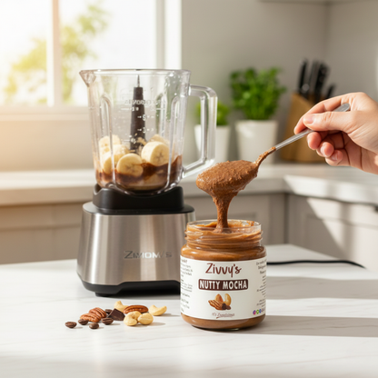 ถั่วมอคค่าผสมอัลมอนด์ มะม่วงหิมพานต์ พีแคน โกโก้ ดาร์กช็อกโกแลต และกาแฟออร์แกนิก | Zivvy's