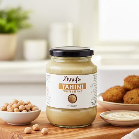 ทาฮินี - งาขาว | 100% บริสุทธิ์จากหินบดเพื่อรสชาติที่เข้มข้นและความหลากหลาย | Zivvy's