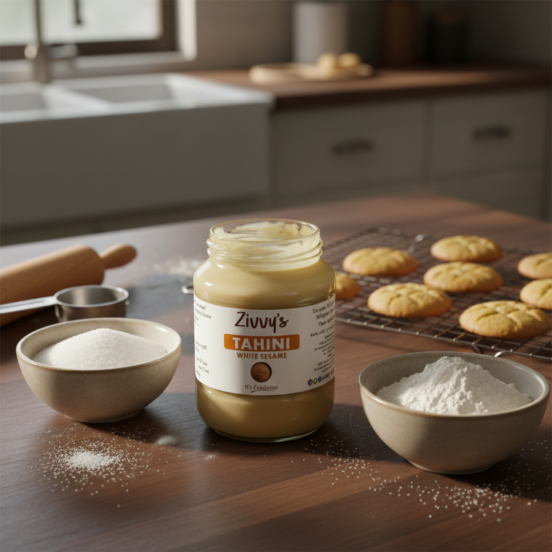 ทาฮินี - งาขาว | 100% บริสุทธิ์จากหินบดเพื่อรสชาติที่เข้มข้นและความหลากหลาย | Zivvy's