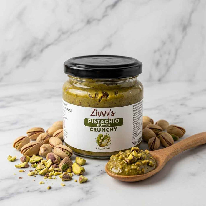 Crunchy pistachio butter texture close-up